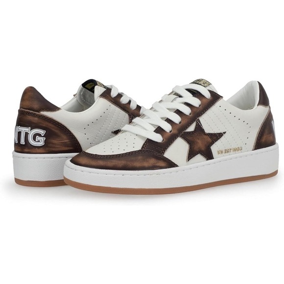 Vintage Havana Women Bronze Distressed Star Low Top Sneakers VH EST 1954 White